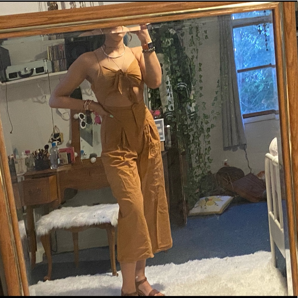 Tan Orange Tie-UpJumpsuit